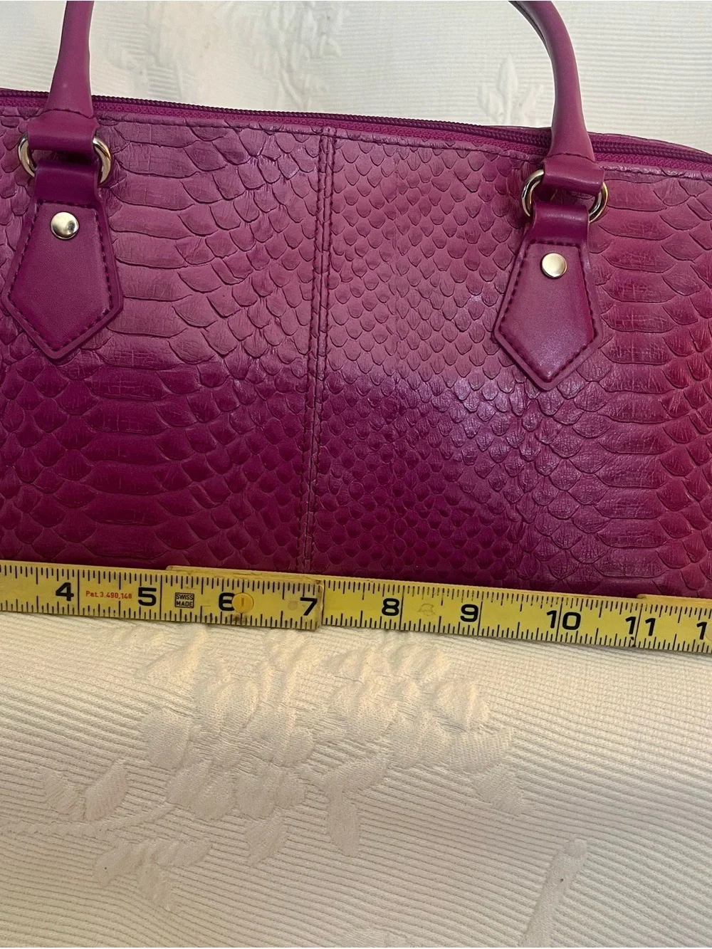 Valerie Stevens Magenta Textured Shoulder Bag with Top Handles
